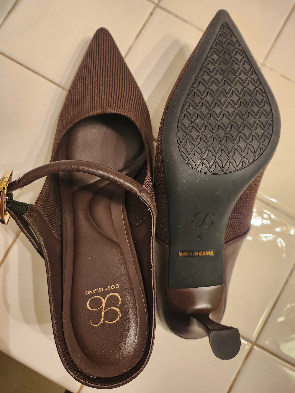 Cozy Island Brown Pointed-Toe Low Heel with Gold Buckle